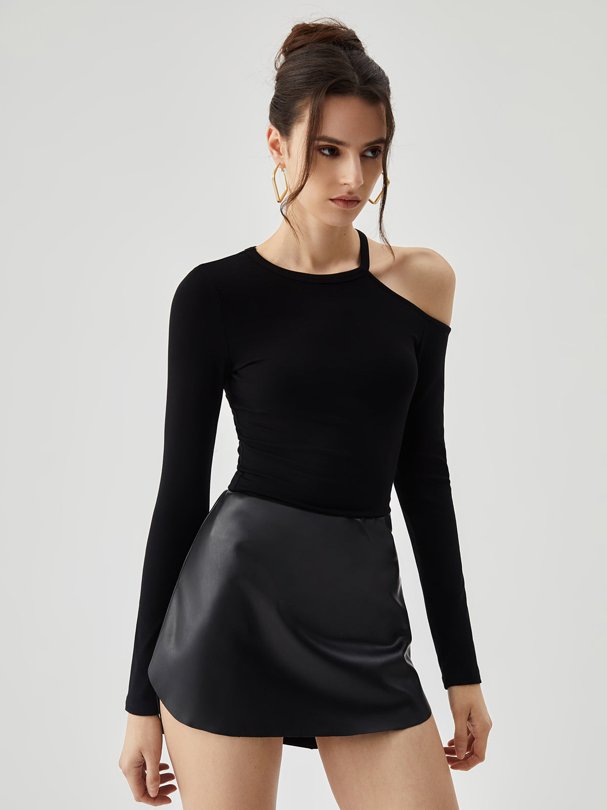 Asymmetric Cold Shoulder Cut-out Long Sleeve Top